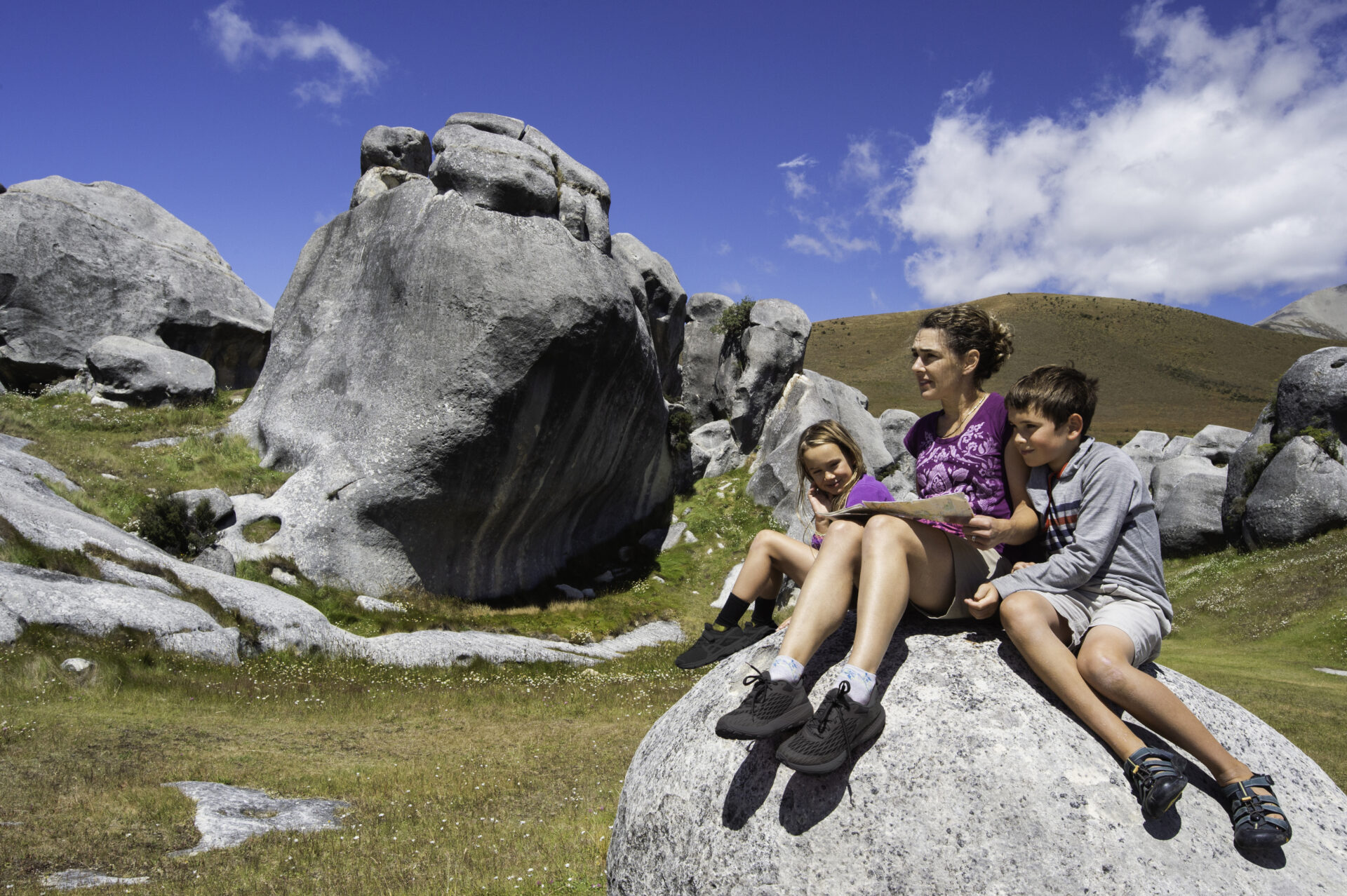 Family at Kura Tawhiti Castle Hill